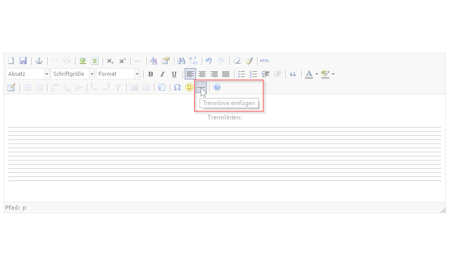 TinyMCE, Button für die Erstellung von Trennlinien einfügen